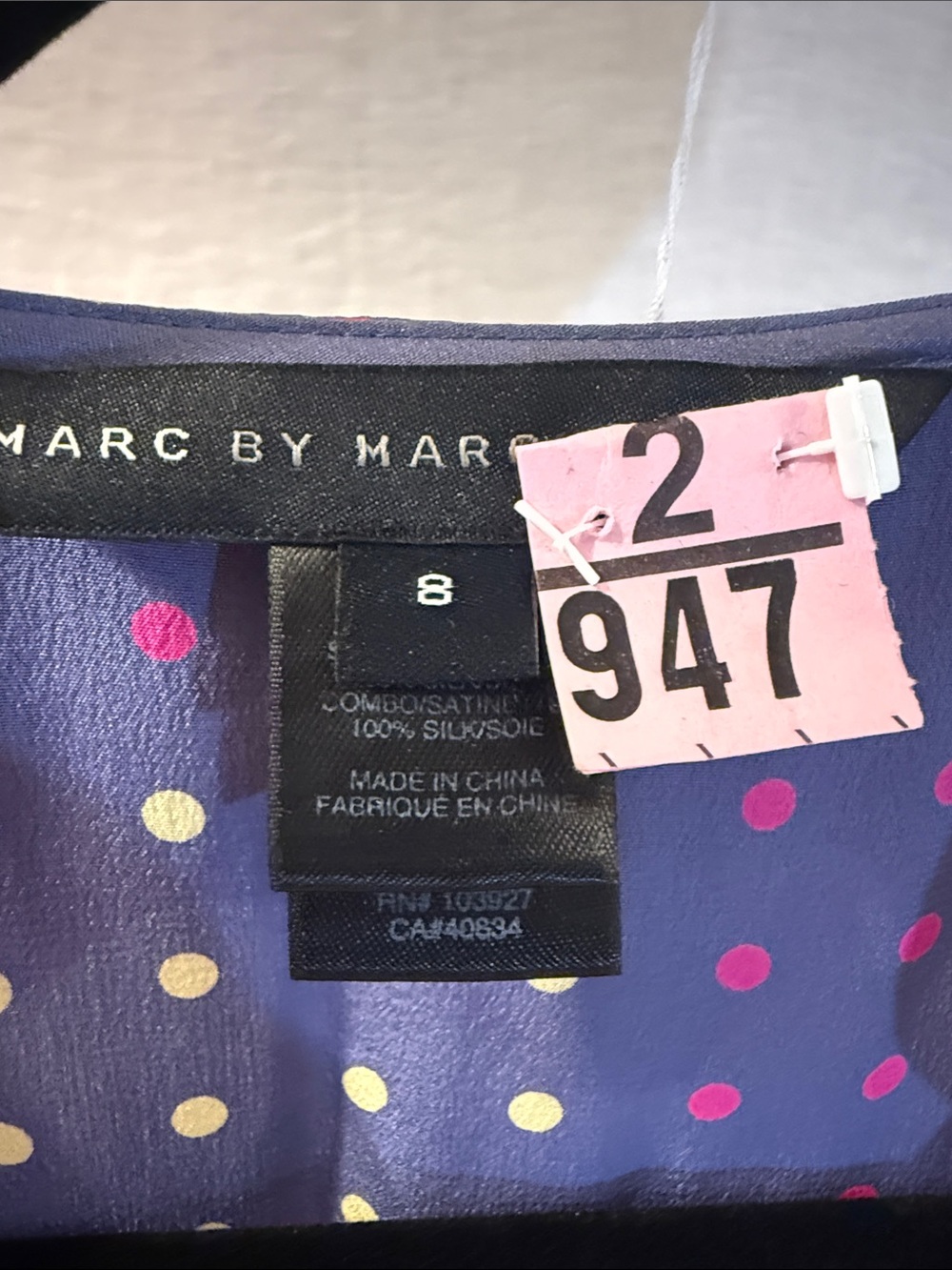 Marc by Marc Jacobs Purple Polka Dot Silk Wrap Dress with Pink Trim size 8 - Picture 5 of 8